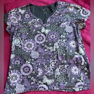 Floral Patterned Women's Scrub Top
